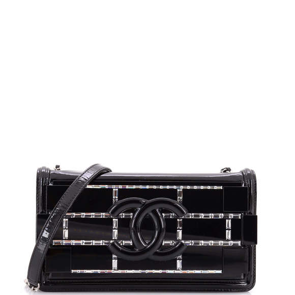 Chanel Horizontal Boy Brick Flap Bag Patent with Crystal Inlaid Plexiglass - Picture 1 of 6